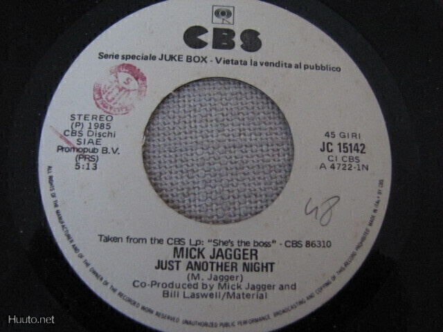 Mick Jagger just another night /Paul Young 7 45 Italia promo