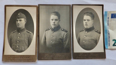 3 VANHAA CDV Valokuvaa Sotilaat 1920-l