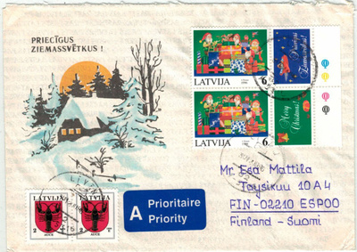 Latvia Mi 444 ym lentokirje Suomeen