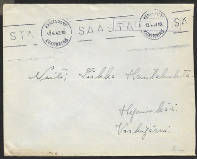 Kenttäposti - Kenttäpostia + KPK 5 13.4.1943