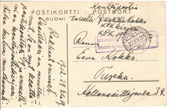 TALVISOTA POSTIKONTTORI 1 20.12.39