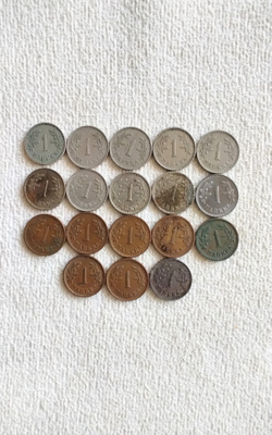 1 markan rahoja 18 kpl. 1928-1951 väliltä