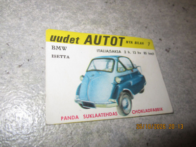 Panda ”Uudet Autot” -keräilykortti nro 7: BMW Isetta (1963)