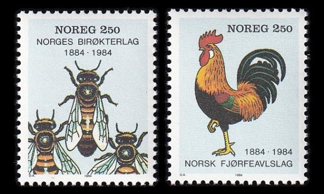 Norja 908-9 ** Mehiläisiä ja kukko (1984)