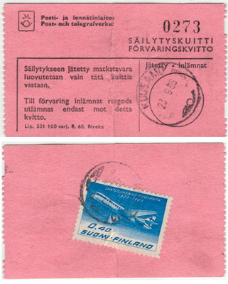 1963 40p lentoliikenne postiautoaseman säilytyskuitilla