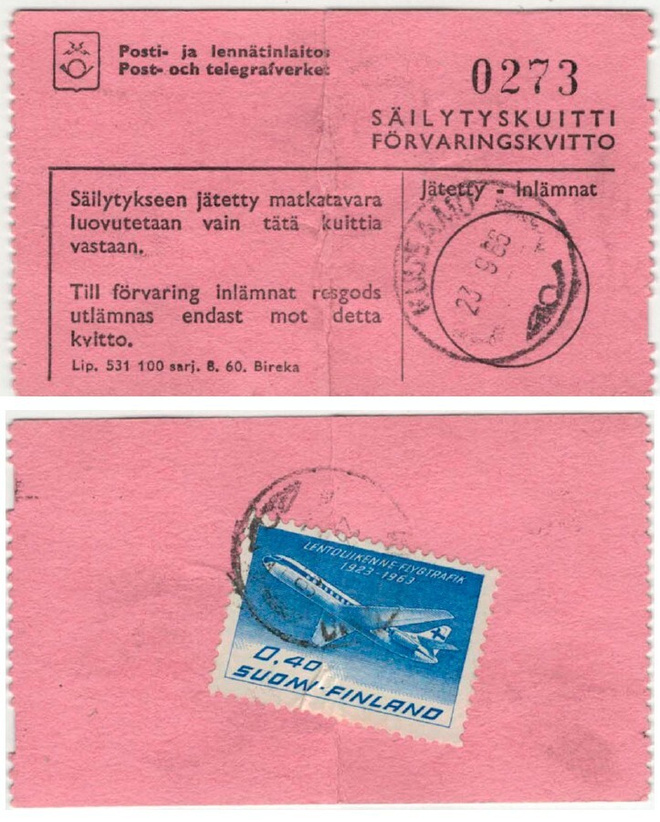 1963 40p lentoliikenne  postiautoaseman säilytyskuitilla