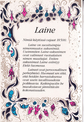 Laine. Sukunimikortti. e278