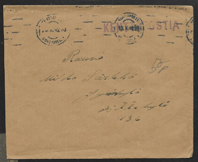 Postilähetys - Kenttäposti + KPK 1 13.10.1942