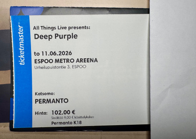 Deep Purple Espoo Metro Areena 11.6. permantolippu