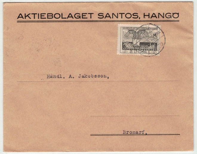 1935 Kalevala 2 mk kirje - AKTIEBOLAGET SANTOS, HANGÖ