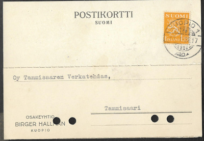 Postil. - Yl.m. 1,25mk (LAPE 177) Kuopio 1 17.1.1938
