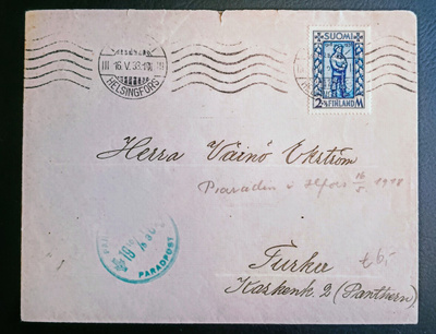 1938 FDC Rintamamiesmerkki