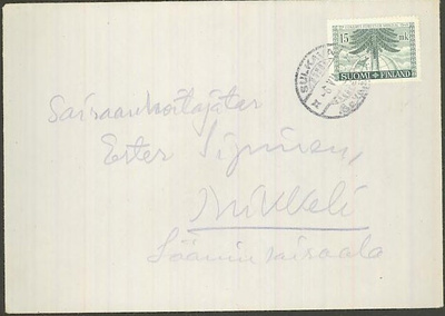 1949 metsäkongressi 15 mk kirje