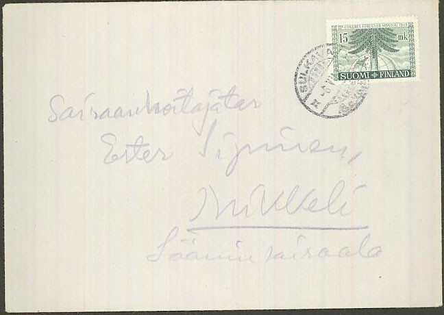 1949 metsäkongressi 15 mk kirje