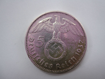 Natsi-Saksa 5 Reichsmark 1937 G Paul von Hindenburg