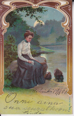 Nainen istuu,  wanha kortti , Jugend,  e57