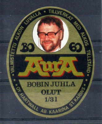 Auran panimon Bobin juhlaolut etiketti + kaulaetiketti