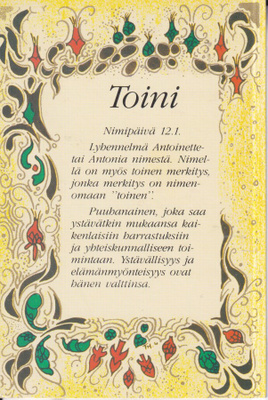 Toini, nimikortti .  e204