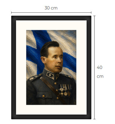 Uusi Simo Häyhä art print kehystetty 30 cm x 40 cm