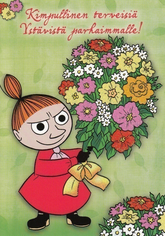 Muumit Pikku Myy, kukkakimppu (kortissa kimalletta)