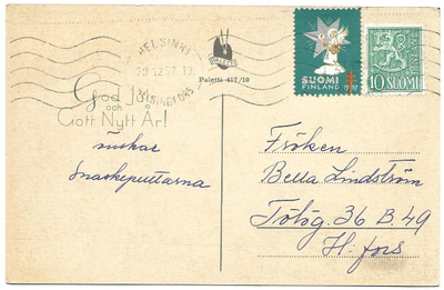 Tub Joulumerkki 1957 Enkeli III kortilla