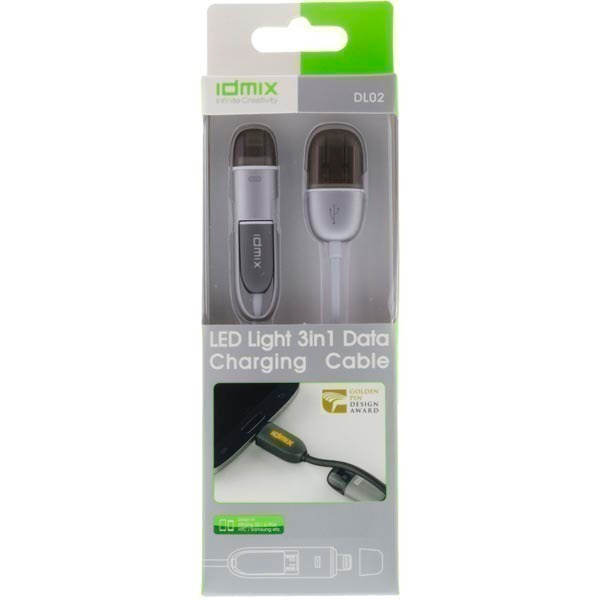 Idmix 3in1 USB2 - Micro-B + Lightning kaapeli 1m eri värisiä