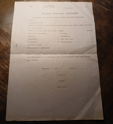 Rauma , rakennuslupakaavake