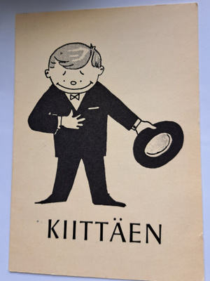 Kiitoskortti mies kumartaa, taittokortti, kulkenut