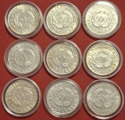 9 x 500 mk 1952 Helsinki Olympics. (KD1)
