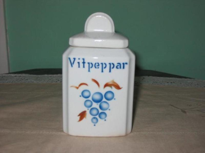 Arabia 1932-49 VIINIRYPÄLE maustepurkki Vitpeppar!