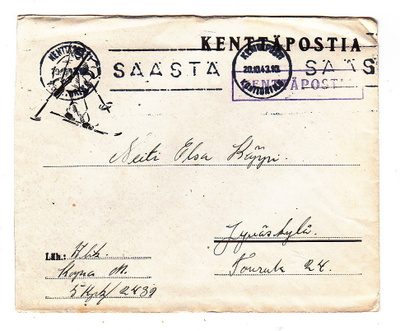 VANHA Kenttäposti Kuori Kuvallinen 1943