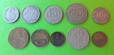 Vanhoja Neuvostoliitto rahoja 10 kpl 1930 luku ym. vuosilta