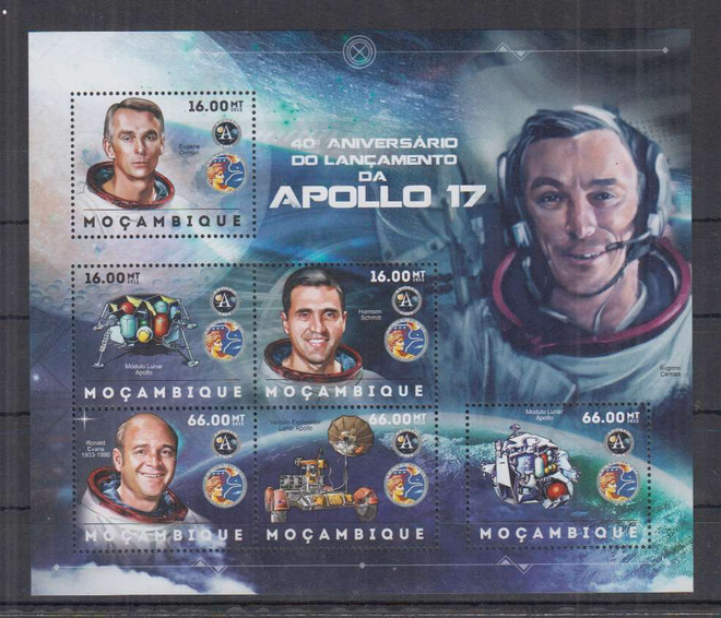 AVARUUS Apollo 17  blokki MOSAMBIK 2012 **