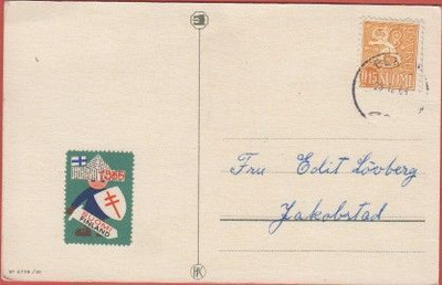 Joulumerkki Paperihattuinen poika v 1965  - kortilla