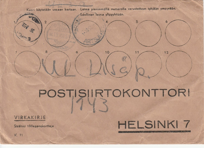 KIRJE, Postin sisäinen postitus 1950 -luvulla, eri postitoim