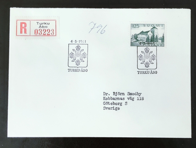 1961 FDC Yleismerkki Turun Linna, R-kuori