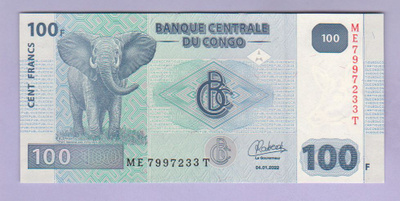 Kongo Congo DR 100 Francs v.2022 UNC P-98