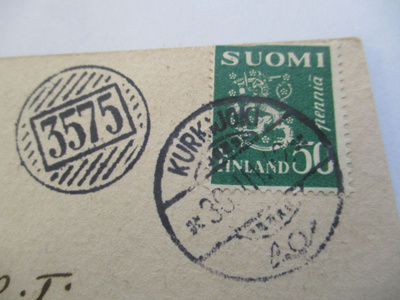 1942 Kurkijoki + nrol 3575 kortti Niittylahteen