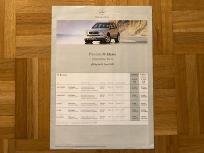 Hinnasto ja lisävarusteet Mercedes M W163 2001. Esite