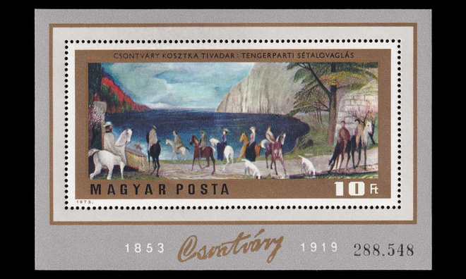 Unkari 2885BL98 ** Maalauksia blokki (1973)