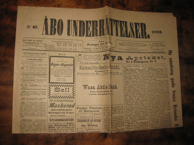 Sanomalehti  Åbo Underrättelser  10.3.1893