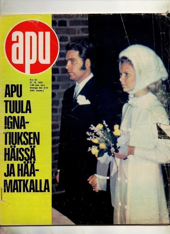 Apu n:o 53 1970 Tuula & Jan häät. Paperinuken vaatteita.