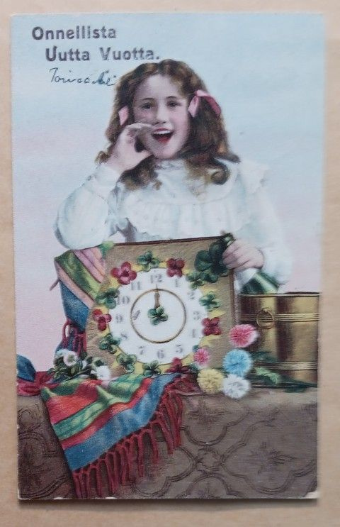 Nuori leidi huutaa Uuden Vuoden tervehdyksensä, p. 1910