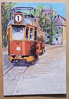 Turku, raitiovaunu 1 + kutsu Turun joukkol. 100 v. 1990