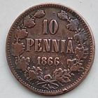 Aleksanteri II, kupari 10 penniä vuodelta 1866. - pikkukuva 1