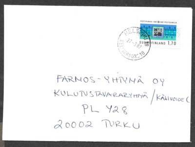 Postilähetys - Postipankki 100v (LAPE 1006) Helsinki 27.3.87