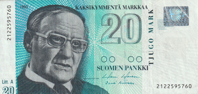 Suomi  20 markkaa 1993 Litt.A 212259760  kl 8