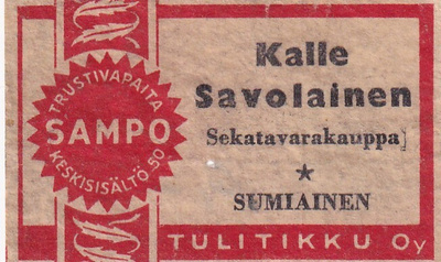 Sumiainen, Kalle Savolainen.  Sampo, Tulitikku Oy    s37