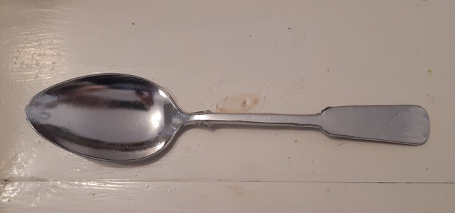 Musla, ruokalusikka, alumiinia, käyttämätön.