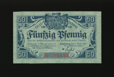 Saksa Notgeld 50 Pfennig, Dillenburg 1.4.1919